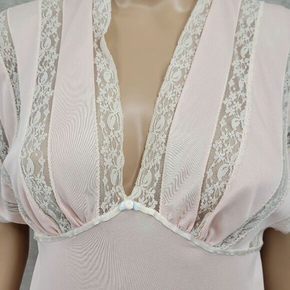 Henson Kickerrick Vintage Maxi Length Nightgown Peach White Lace Empire Waist - Picture 3 of 11